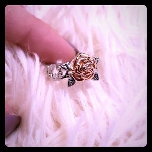 Gorgeous silver + rose gold plated ROSE ring.